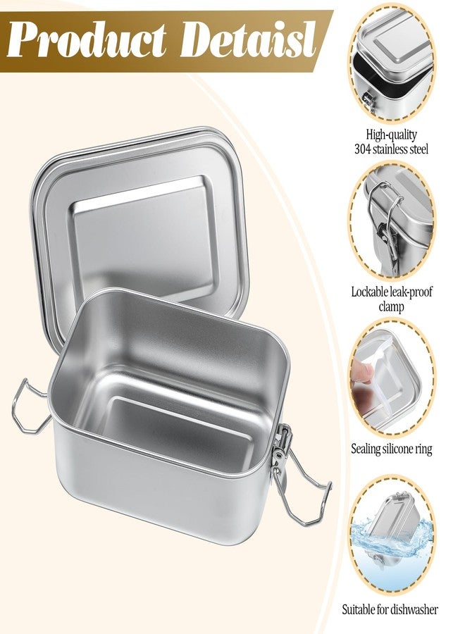 Zelphvt 4 Pcs 304 Stainless Steel Bento Box 550ml/18.6oz Metal Lunch Containers Stainless Steel Food Storage Containers Metal Meal Prep Container with Lockable Clips for Work Picnic Camping, Leak Proof - Image 3